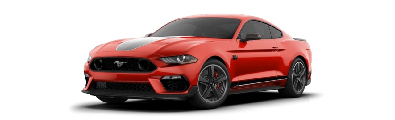 Auto Deportivo Ford Mustang Mach 1 2022 Gran Diseño Color Rojo Racing con Franjas Blancas