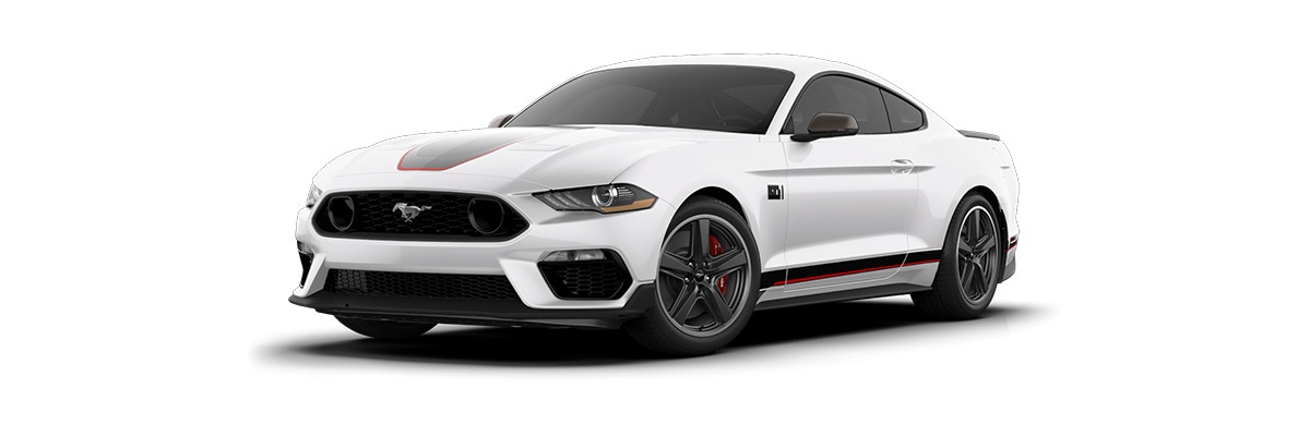 Ford Mustang Mach-1 2023, Auto Deportivo Edición Especial Color Blanco Oxford con Franjas Rojas