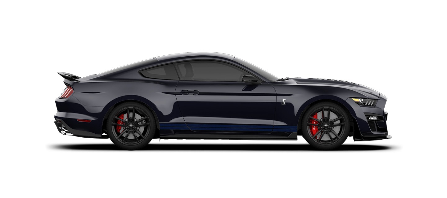 Mustang Shelby GT500 2021 Franjas Azules el Street Legal Más Potente de Ford color Negro Ocaso 