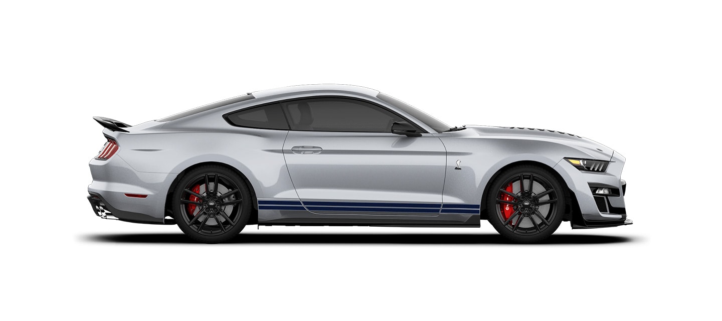 Mustang Shelby GT500 2021 Franjas Azules el Street Legal Más Potente de Ford color Plata