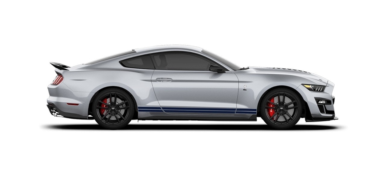 Mustang Shelby GT500 2021 Franjas Azules el Street Legal Más Potente de Ford color Plata