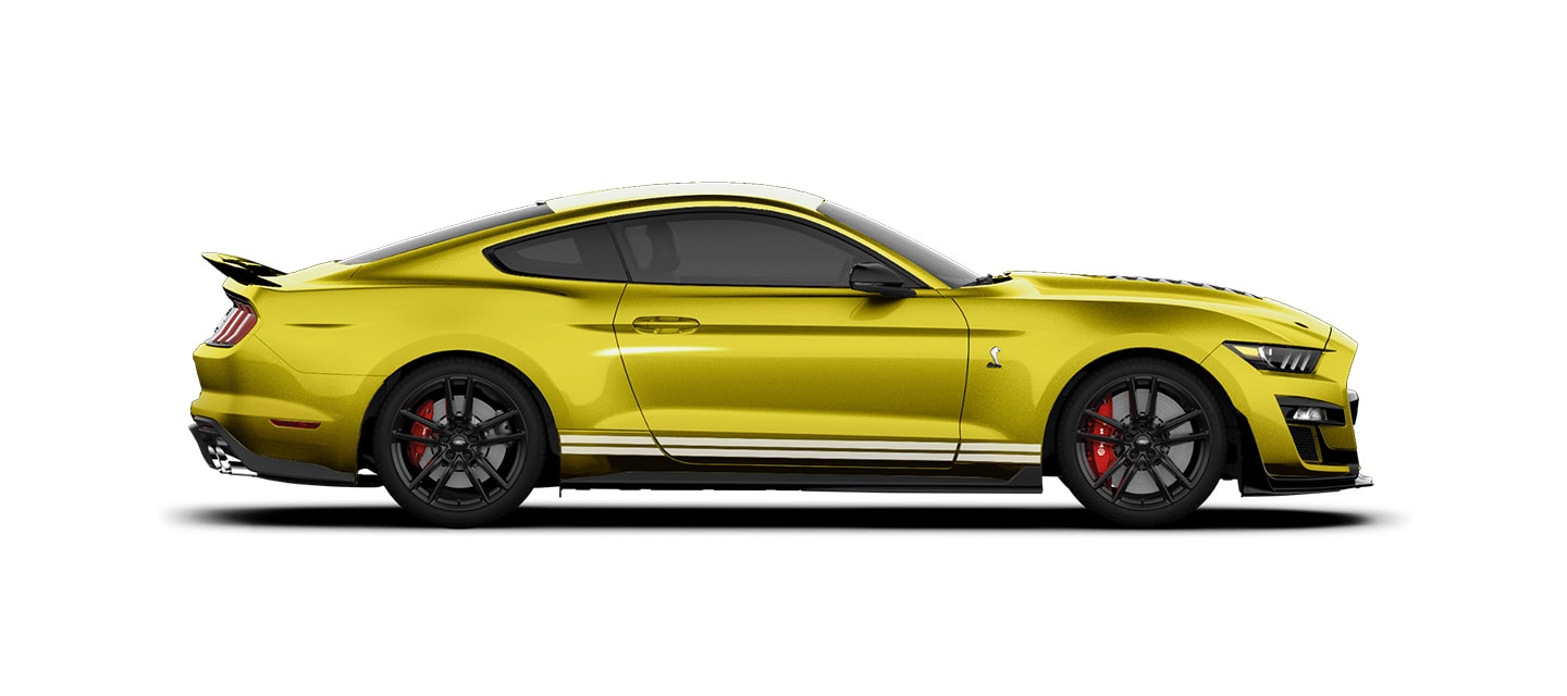 Mustang Shelby GT500 2021 Franjas Blancas el Street Legal Más Potente de Ford color Verde Limón