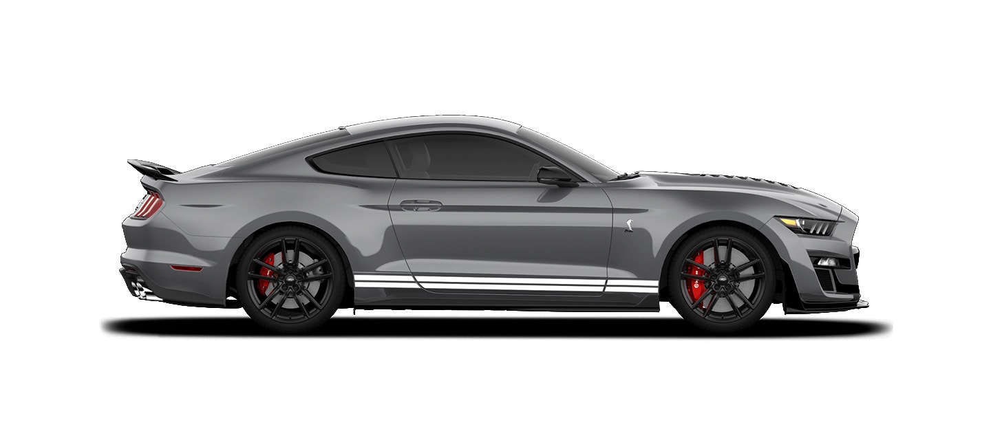 Mustang Shelby GT500 2021 Franjas Blancas el Street Legal Más Potente de Ford color Gris Imán