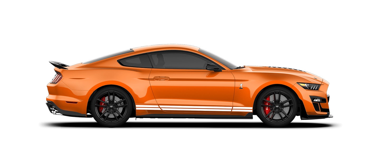 Mustang Shelby GT500 2021 Franjas Blancas el Street Legal Más Potente de Ford color Naranja Tornado