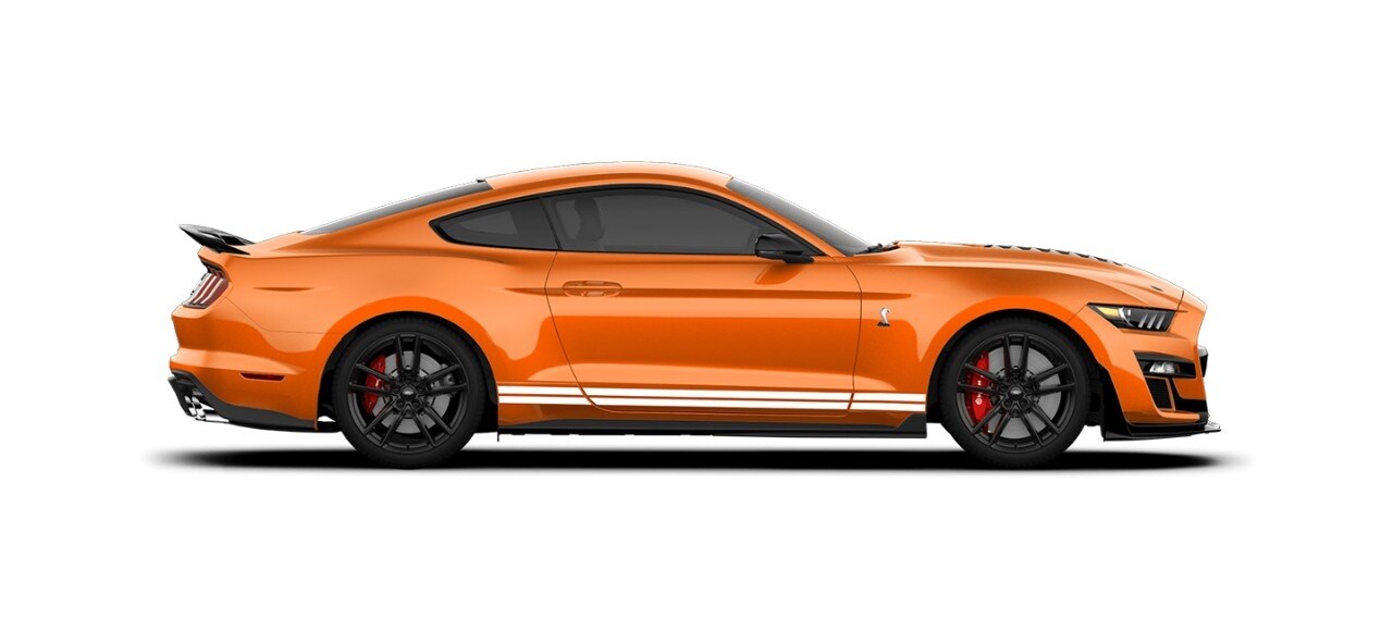 Mustang Shelby GT500 2021 Franjas Blancas el Street Legal Más Potente de Ford color Naranja Tornado