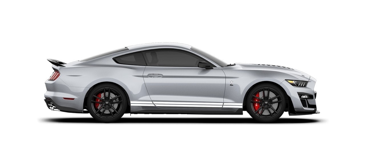Mustang Shelby GT500 2021 Franjas Blancas el Street Legal Más Potente de Ford color Plata