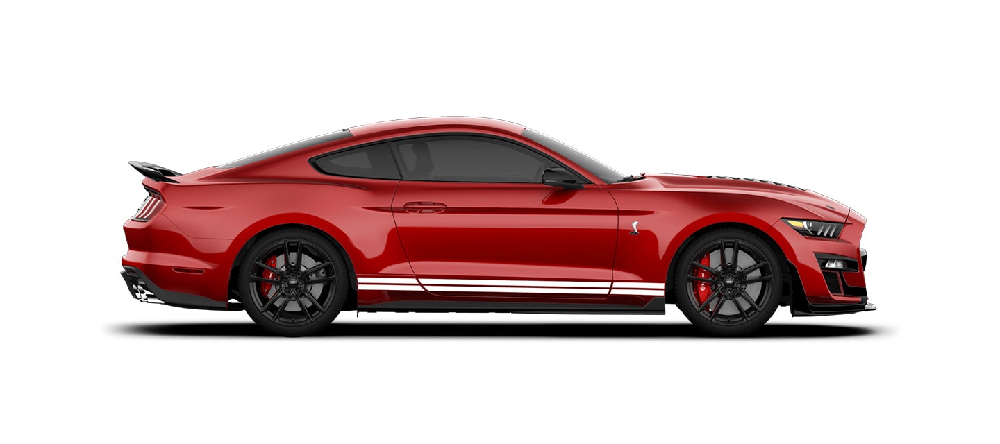 Mustang Shelby GT500 2021 Franjas Blancas el Street Legal Más Potente de Ford color Rojo Cereza