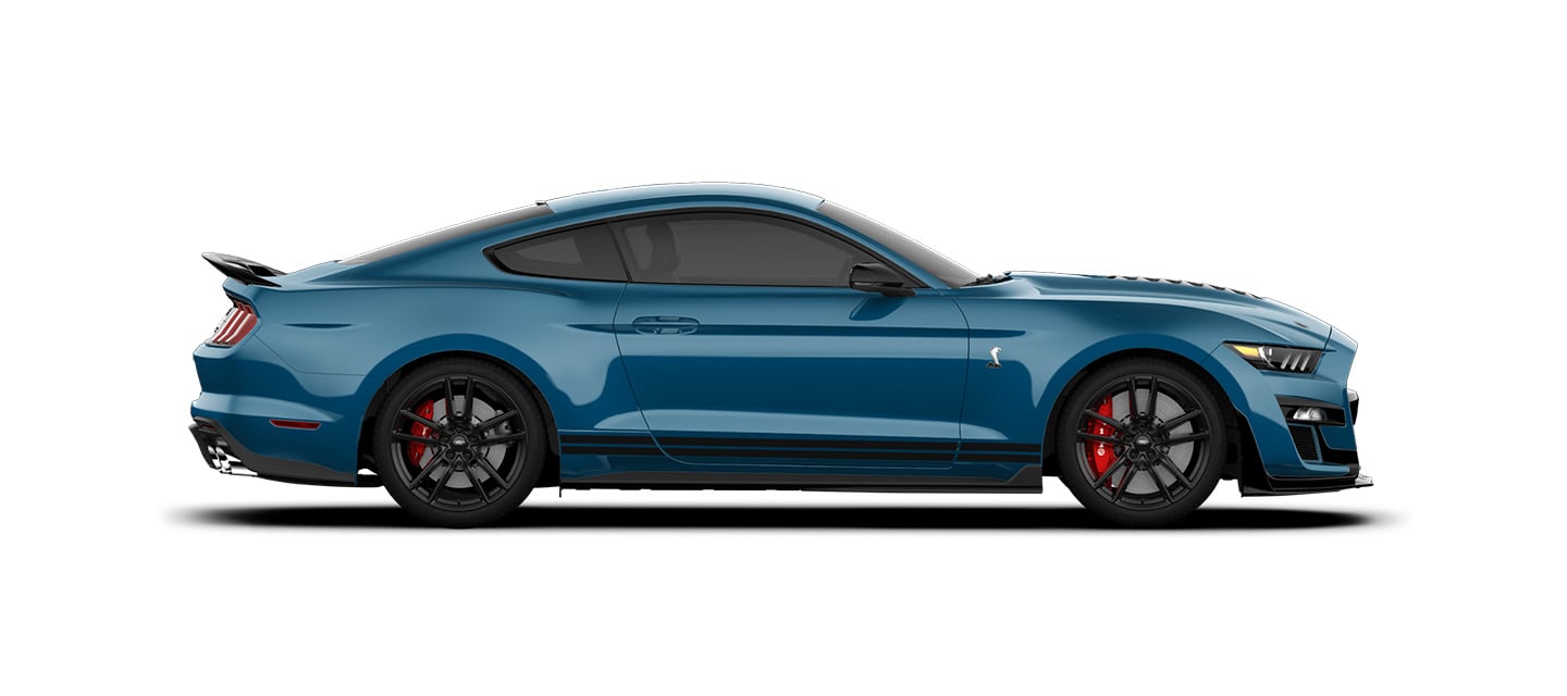 Mustang Shelby GT500 2021 Franjas Negras el Más Potente de Ford color Azul Ford Performance