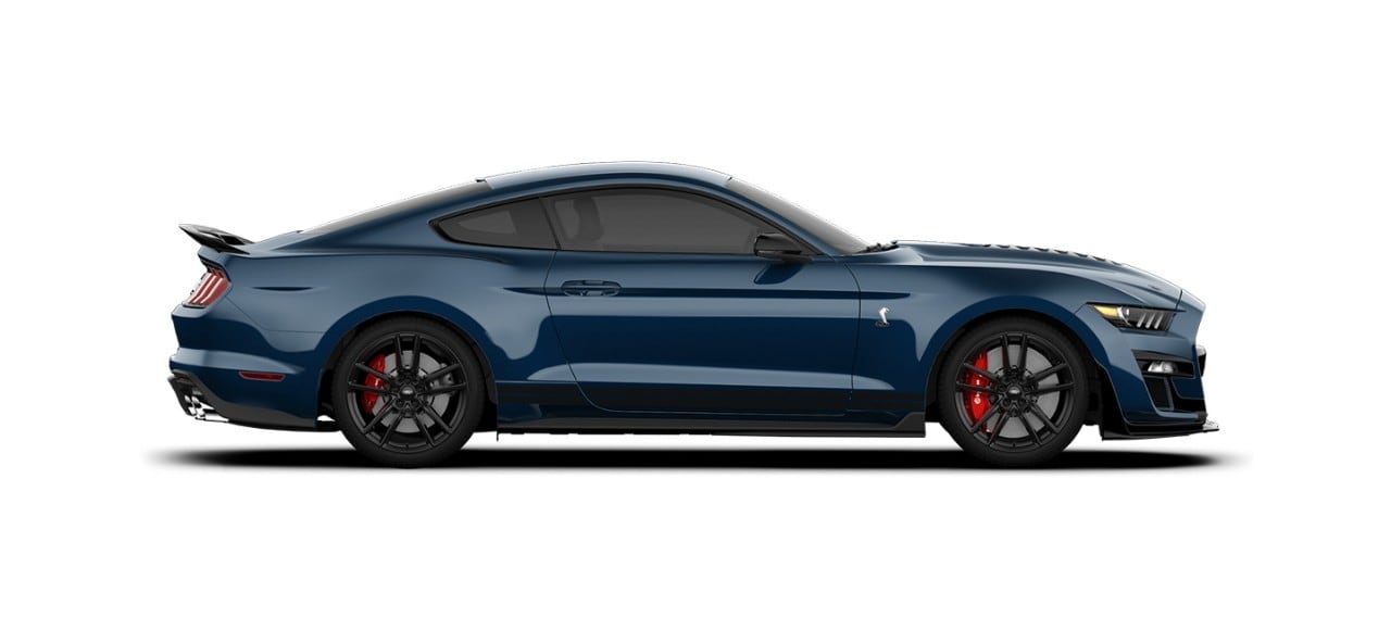 Mustang Shelby GT500 2021 Franjas Negras el Street Legal Más Potente de Ford color Azul Cobalto 
