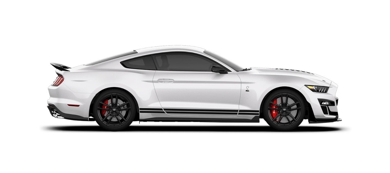 Mustang Shelby GT500 2021 Franjas Negras el Más Potente de Ford color Blanco Oxford