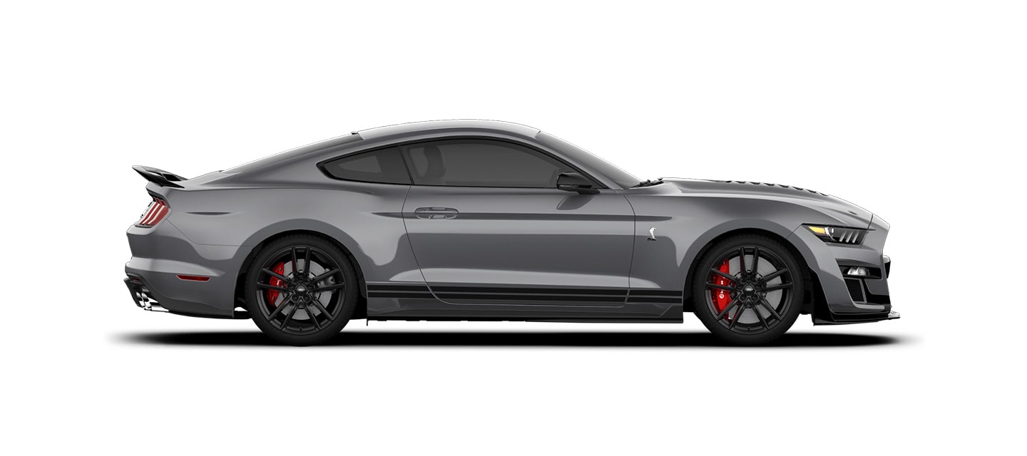 Mustang Shelby GT500 2021 Franjas Negras el Street Legal Más Potente de Ford en color Gris Imán