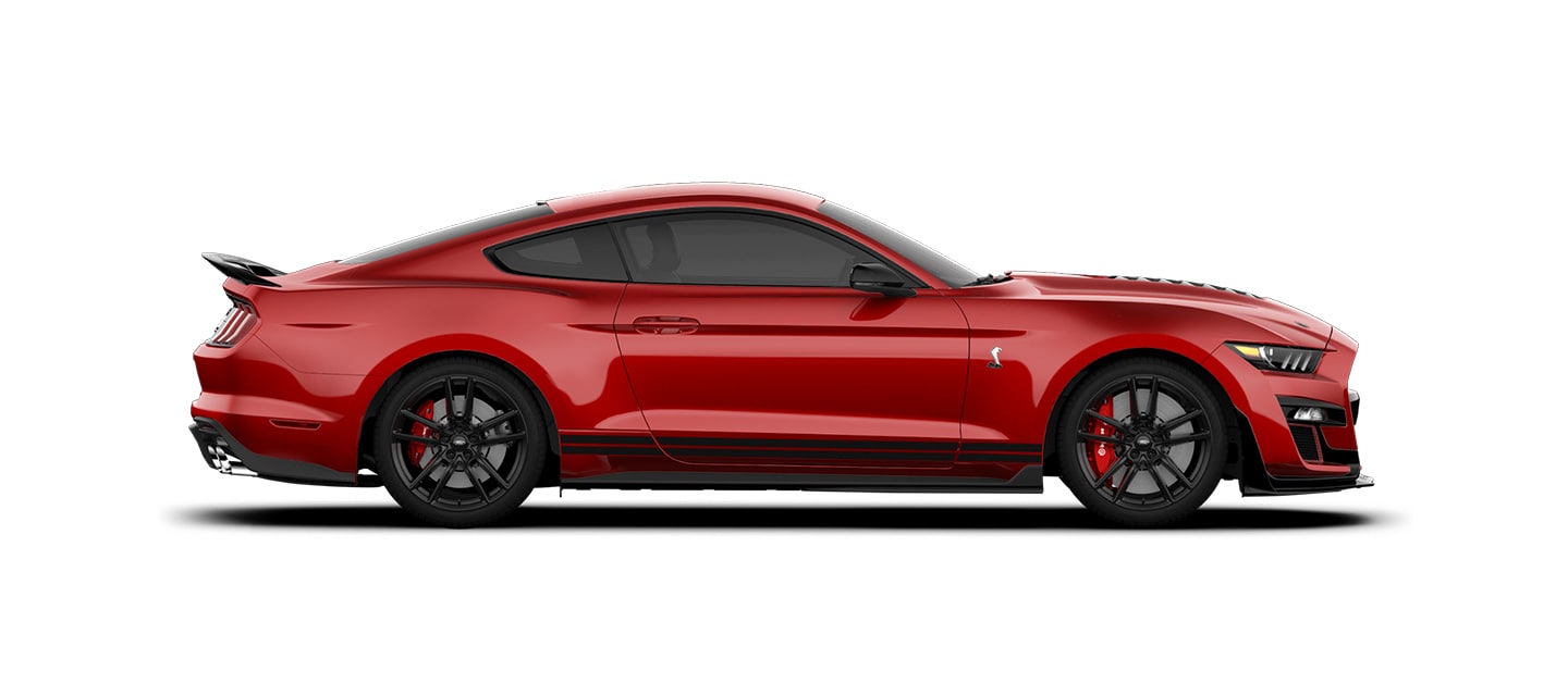 Mustang Shelby GT500 2021 Franjas Negras el Street Legal Más Potente de Ford color Rojo Cereza