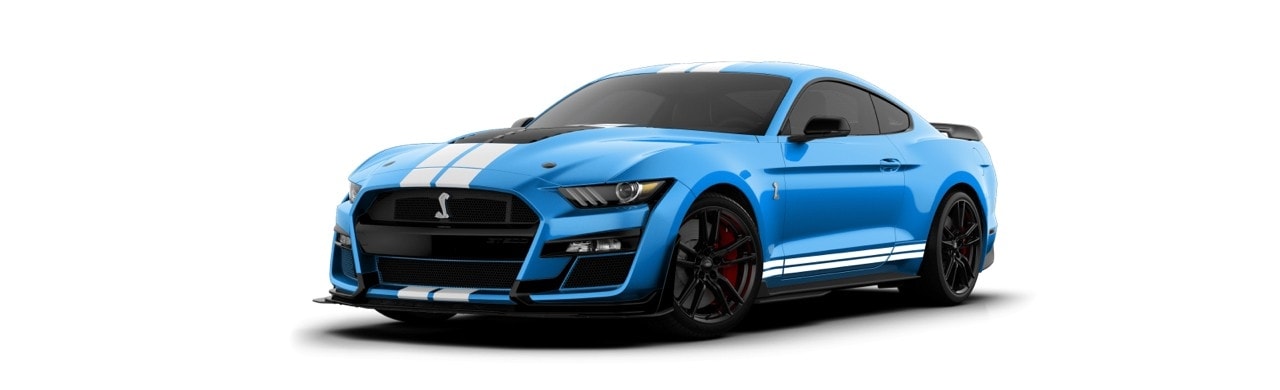 Ford Mustang Shelby GT500 2022 el Auto Deportivo en color Azul Icónico  con Franjas Blancas 