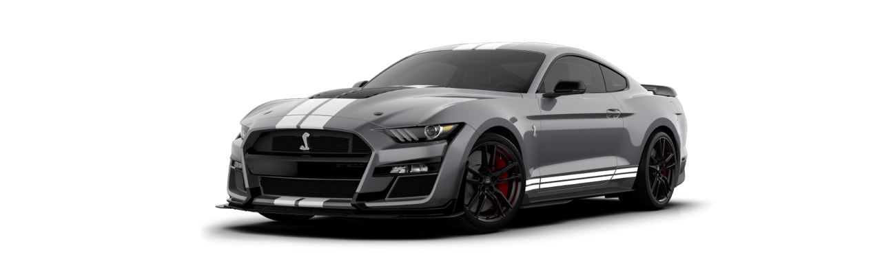 Ford Mustang Shelby GT500 2022 el Auto Deportivo en color Gris Carbono con Franjas Blancas 