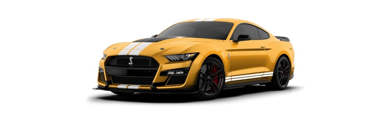 Ford Mustang Shelby GT500 2022 el Auto Deportivo en color Naranja Nitro con Franjas Blancas 