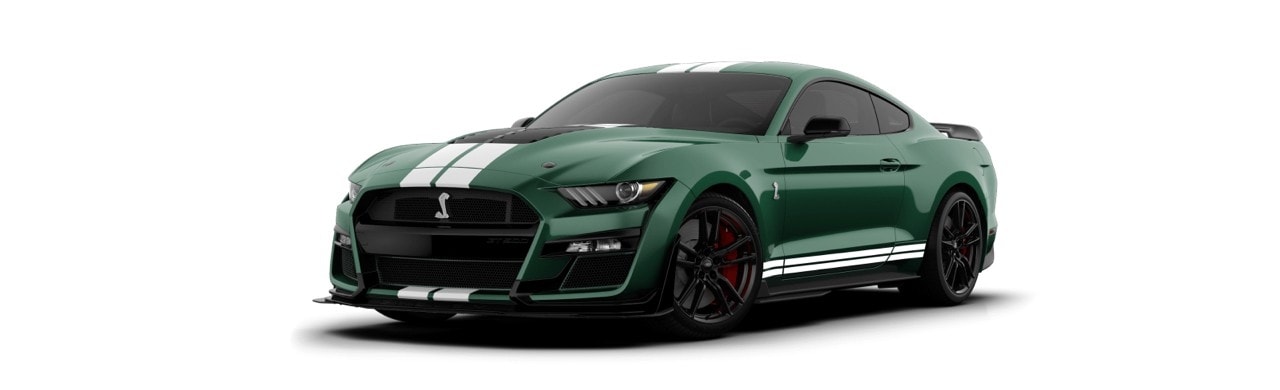 Ford Mustang Shelby GT500 2022 el Auto Deportivo en color Verde Esmeralda con Franjas Blancas 