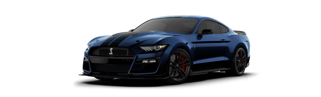 Ford Mustang Shelby GT500 2022 el Auto Deportivo con Franjas Negras en color Azul Supernova