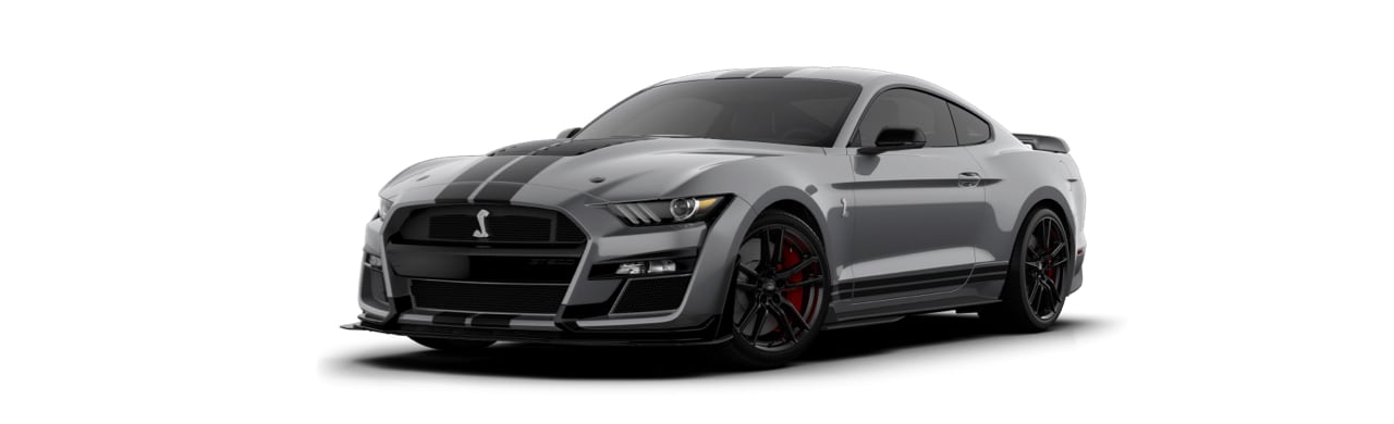 Ford Mustang Shelby GT500 2022 el Auto Deportivo con Franjas Negras en color Gris Carbono