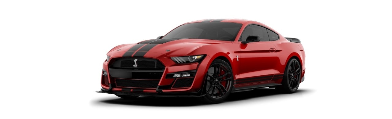 Ford Mustang Shelby GT500 2022 el Auto Deportivo con Franjas Negras en color Rojo Cereza