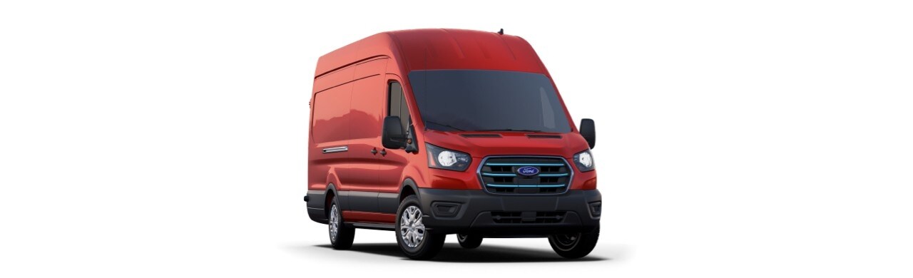 Ford E-Transit 2022, Van Eléctrica de Trabajo en color Rojo Racing