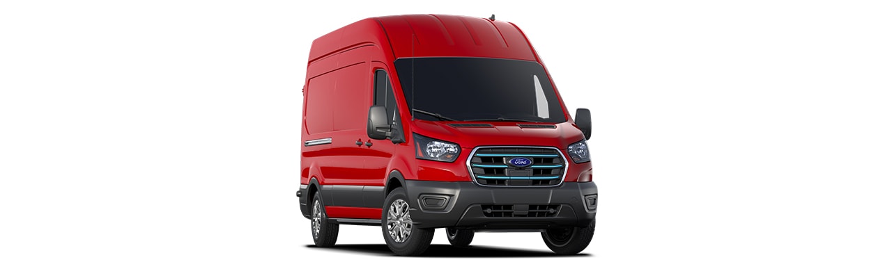 Ford E-Transit 2024, Van Eléctrica de Trabajo en color Rojo Racing