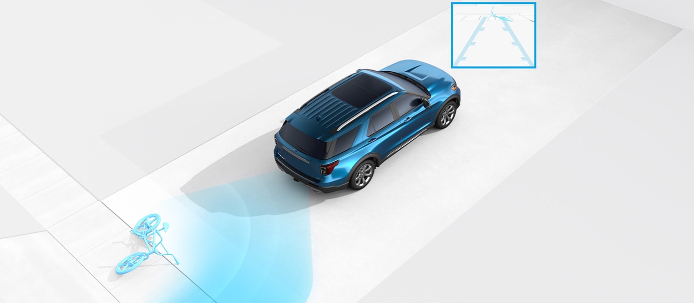 Cámara 360 grados con vista dividida disponible en Ford Explorer 2027 SUV para maniobrar mejor