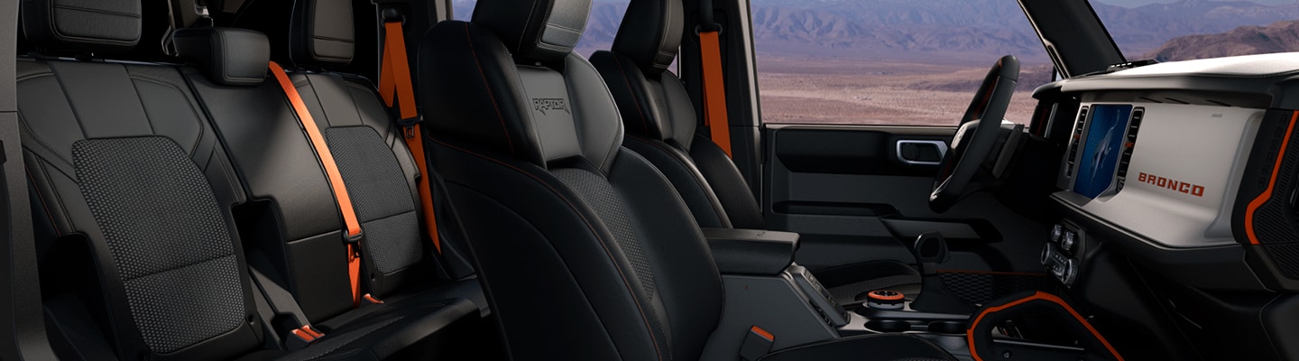 Vestiduras en Piel Azul-Negro de Ford Bronco Raptor Code Orange 2024, SUV 4x4 Edición Especial