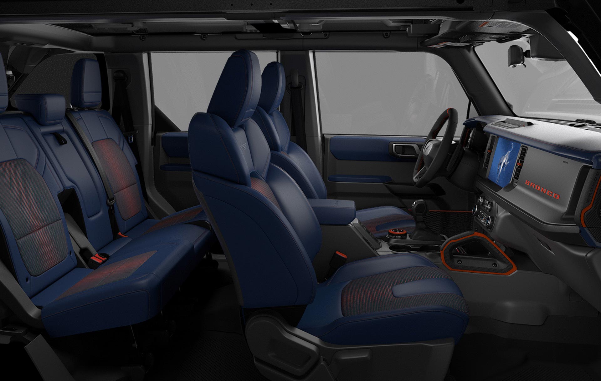 Diseño interior y Vestiduras color Negro y Azul Camioneta SUV 4x4 Ford Bronco Raptor 2026