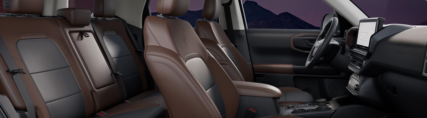 Vestiduras Color Negro con insertos en café de Camioneta SUV Ford Bronco Sport 2025 Outer Banks