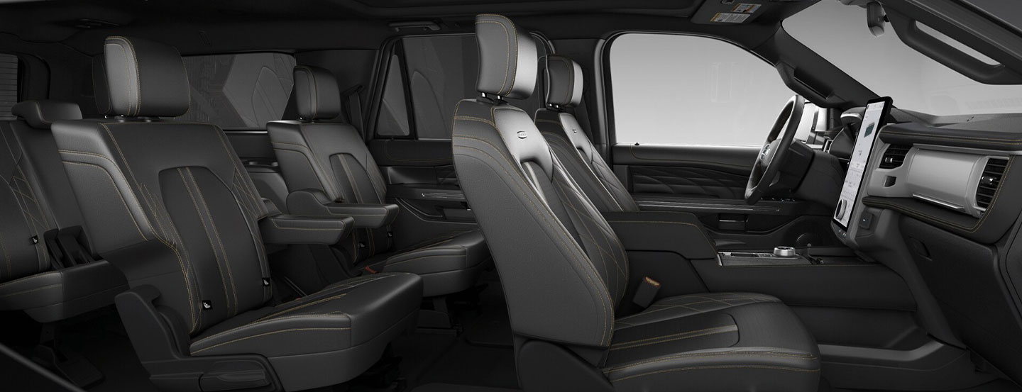 Vestiduras en Piel Color Negro en Diseño Interior de Camioneta SUV Familiar Ford Expedition 2024