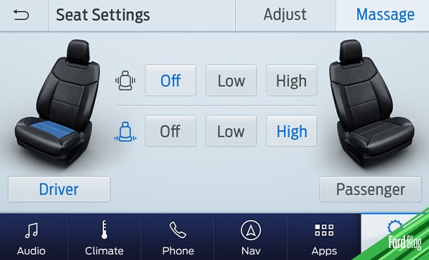 Activa funciones de los Asientos Multi Contour a través de la pantalla táctil del vehículo Ford