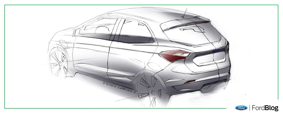 Boceto de diseño de un nuevo vehículo Ford en 3D moderniza al 2D