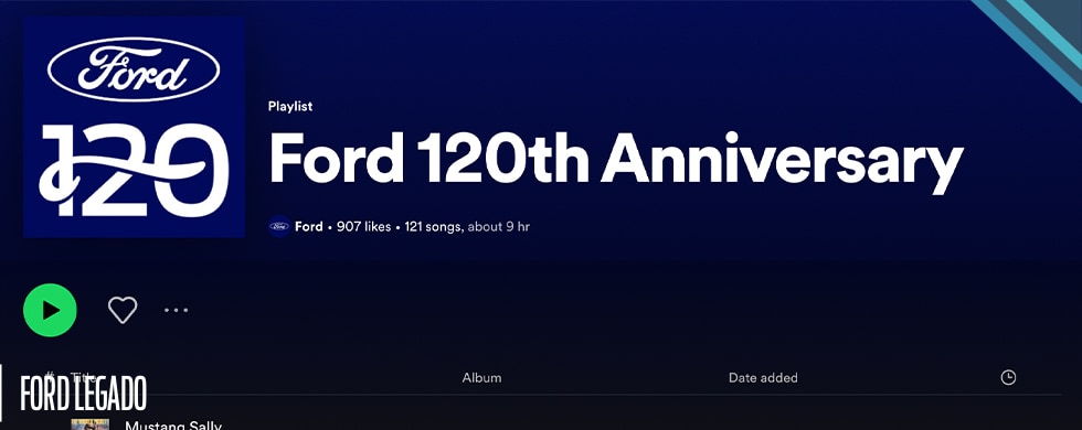 Ford festeja 120 años de su fundación con la creación de una playlist especial en Spotify