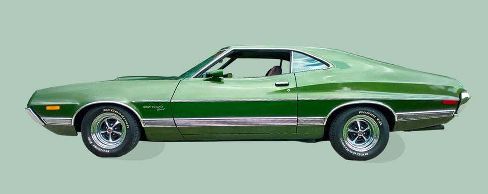 El clásico color verde del Ford Gran Torino 1972