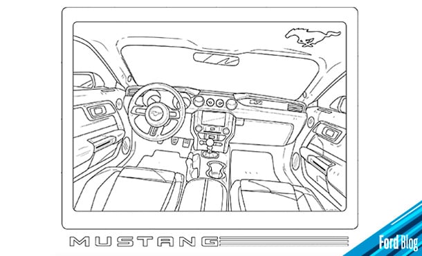 Imprime el interior Ford Mustang y diviértete coloreándolo
