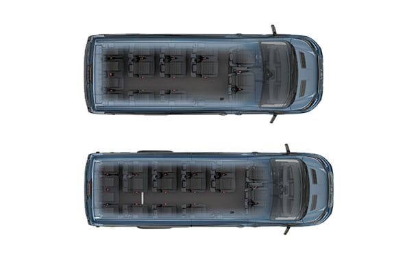 Amplio habitáculo de Ford Transit Pasajeros 2026, permite transportar hasta 18 ocupantes cómodamente