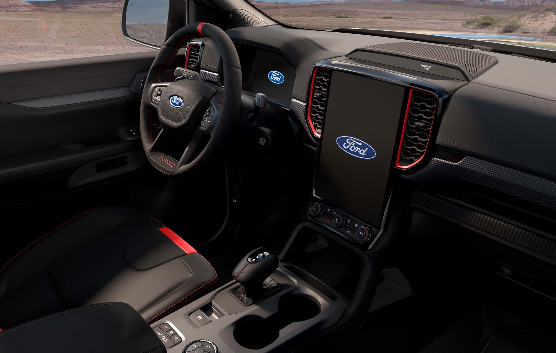 Pantalla táctil vertical SYNC4 y consola central de Ford Ranger Raptor 2027, Camioneta 4x4