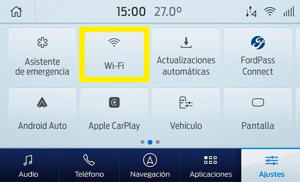 Soporte Técnico Ford: Selecciona la opción Wifi en la pantalla de tu Vehículo Ford