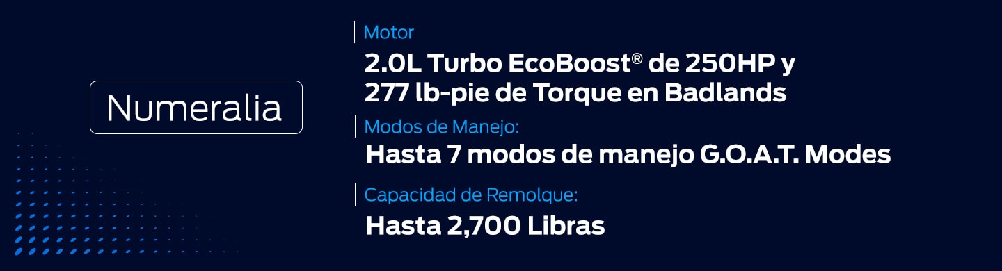Capacidades y Especificaciones de Camioneta SUV 4x4 Ford Bronco Sport 2026