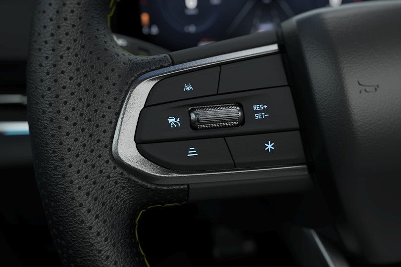 Volante forrado en piel con Controles de Audio y ajuste, equipado en Ford Territory HEV 2027