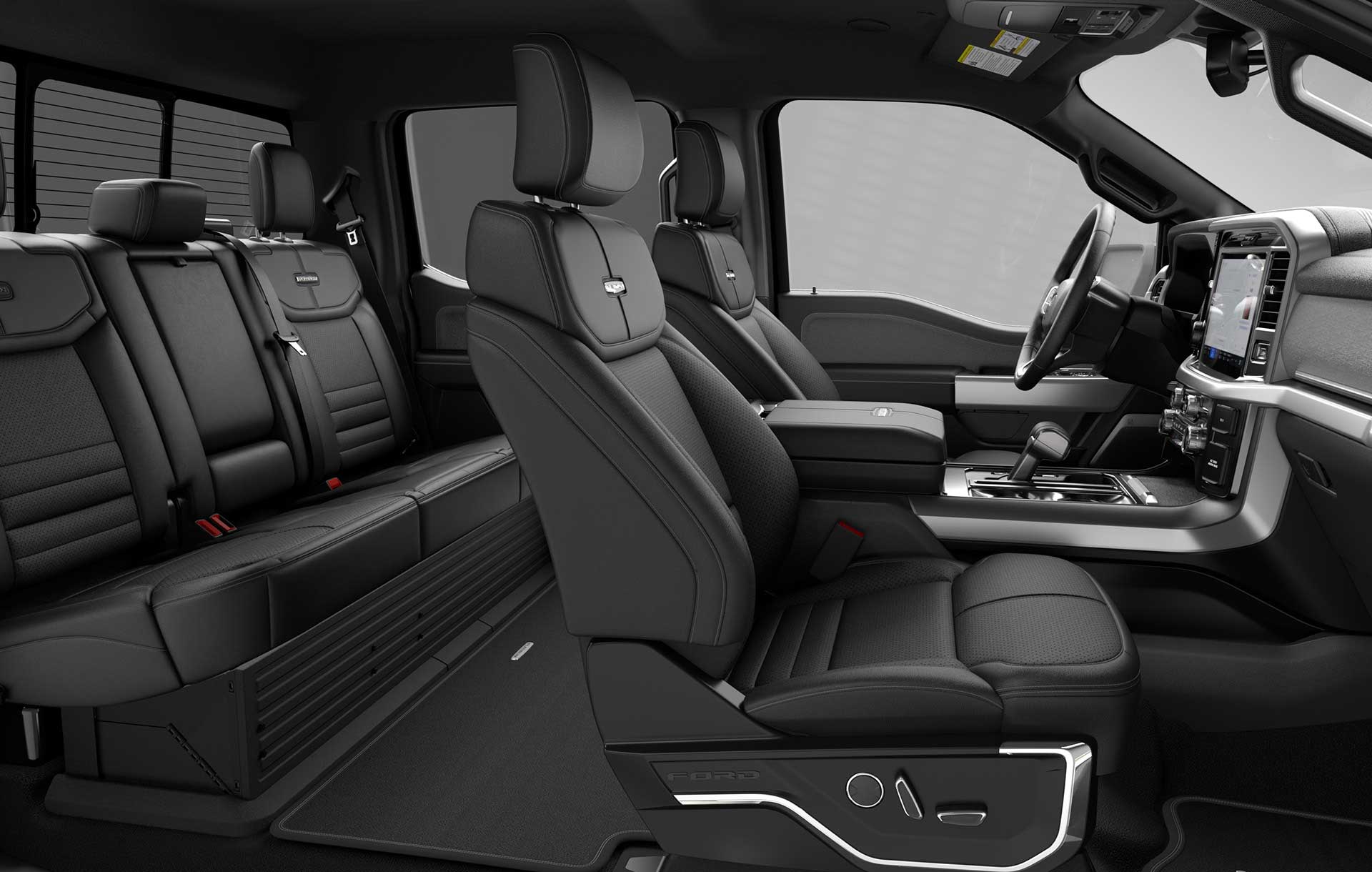 Pickup Ford Lobo 2026, cómodos interiores con asientos en piel negra versión Platinum