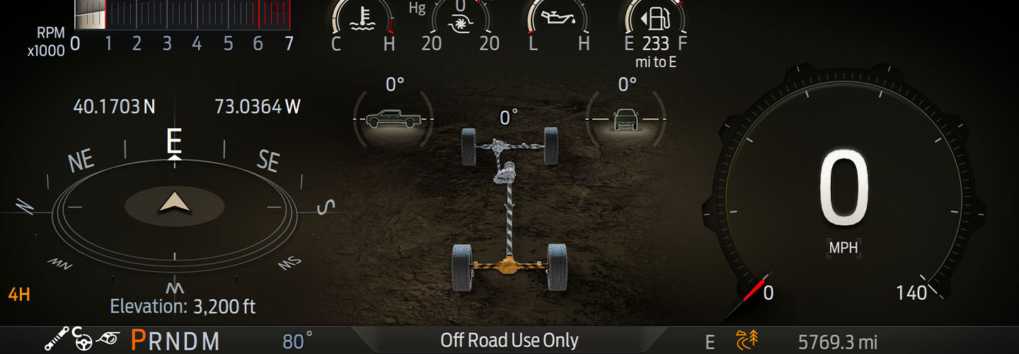 Modo de Manejo Off Road en Cluster de Instrumentos Digital de Ford Lobo Raptor 2024