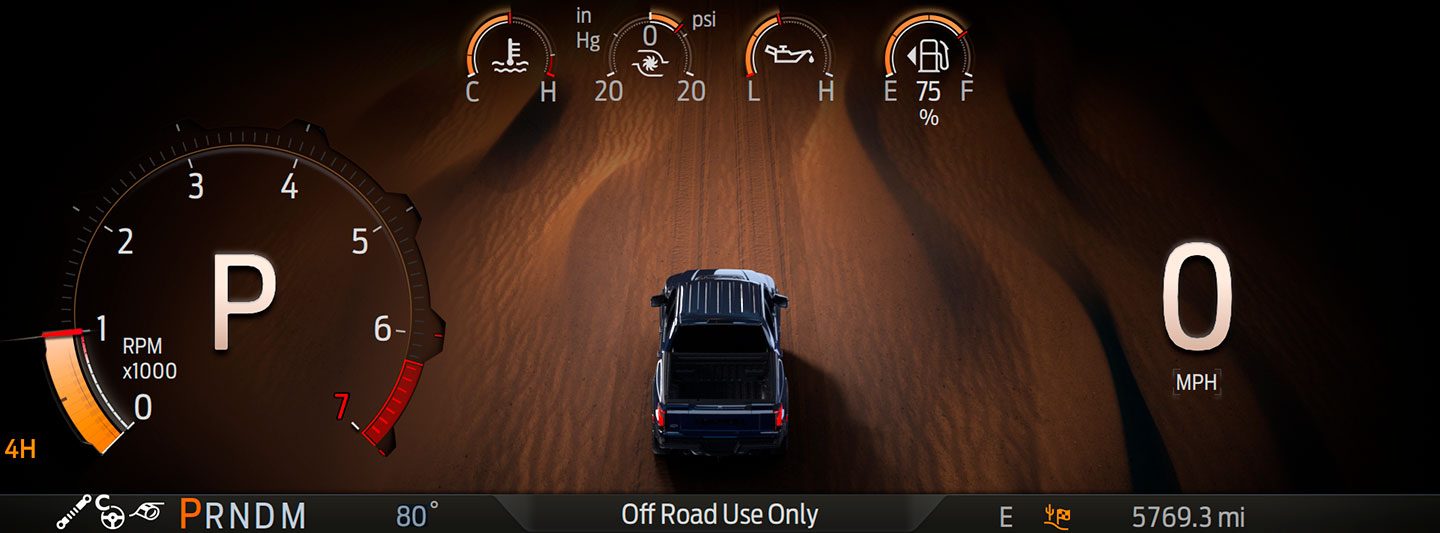 Modo de Manejo Deportivo en Tablero de Instrumentos Digital de Ford Lobo Raptor 2025